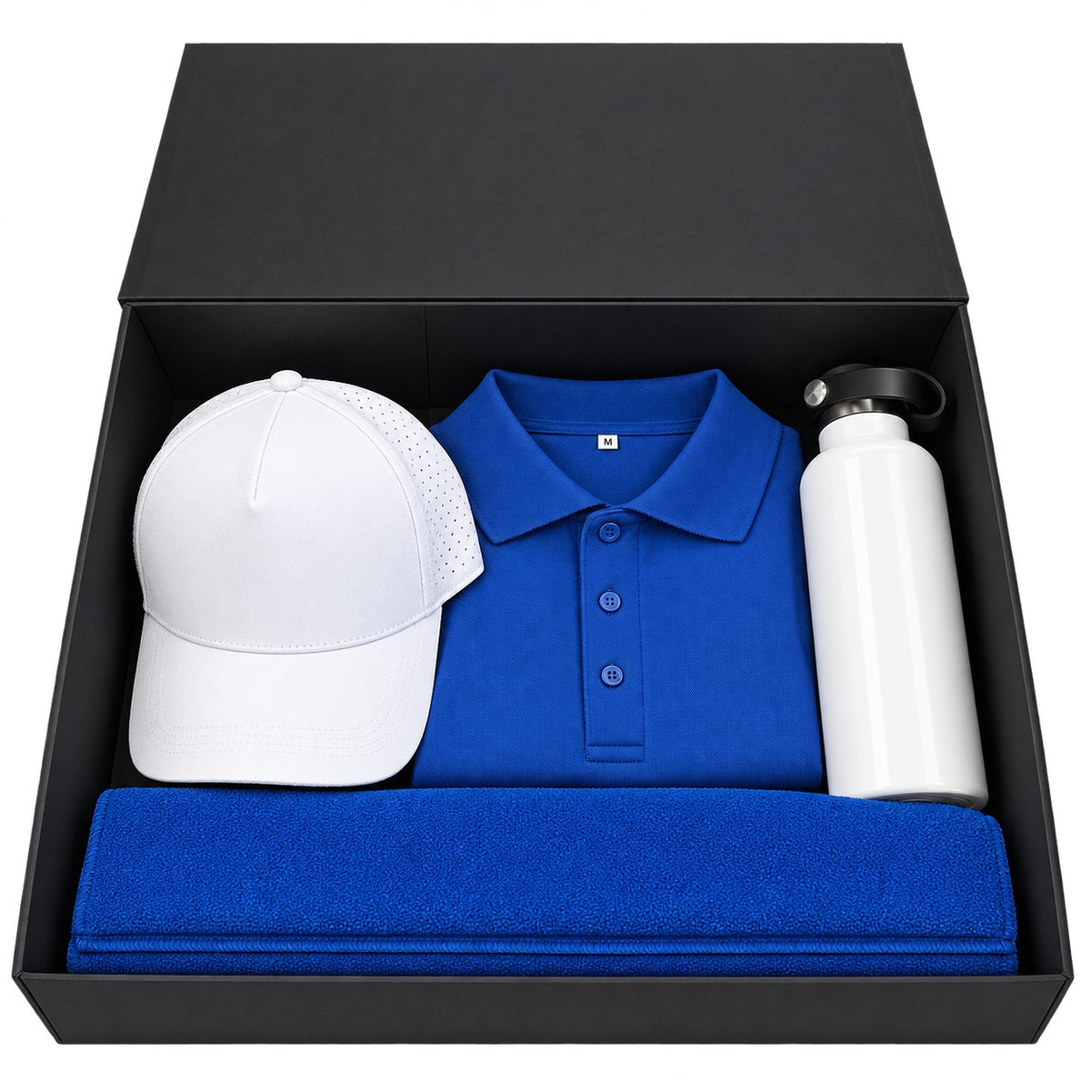 Personalised Salcombe Golf gift box with polo, cap, towel and bottle